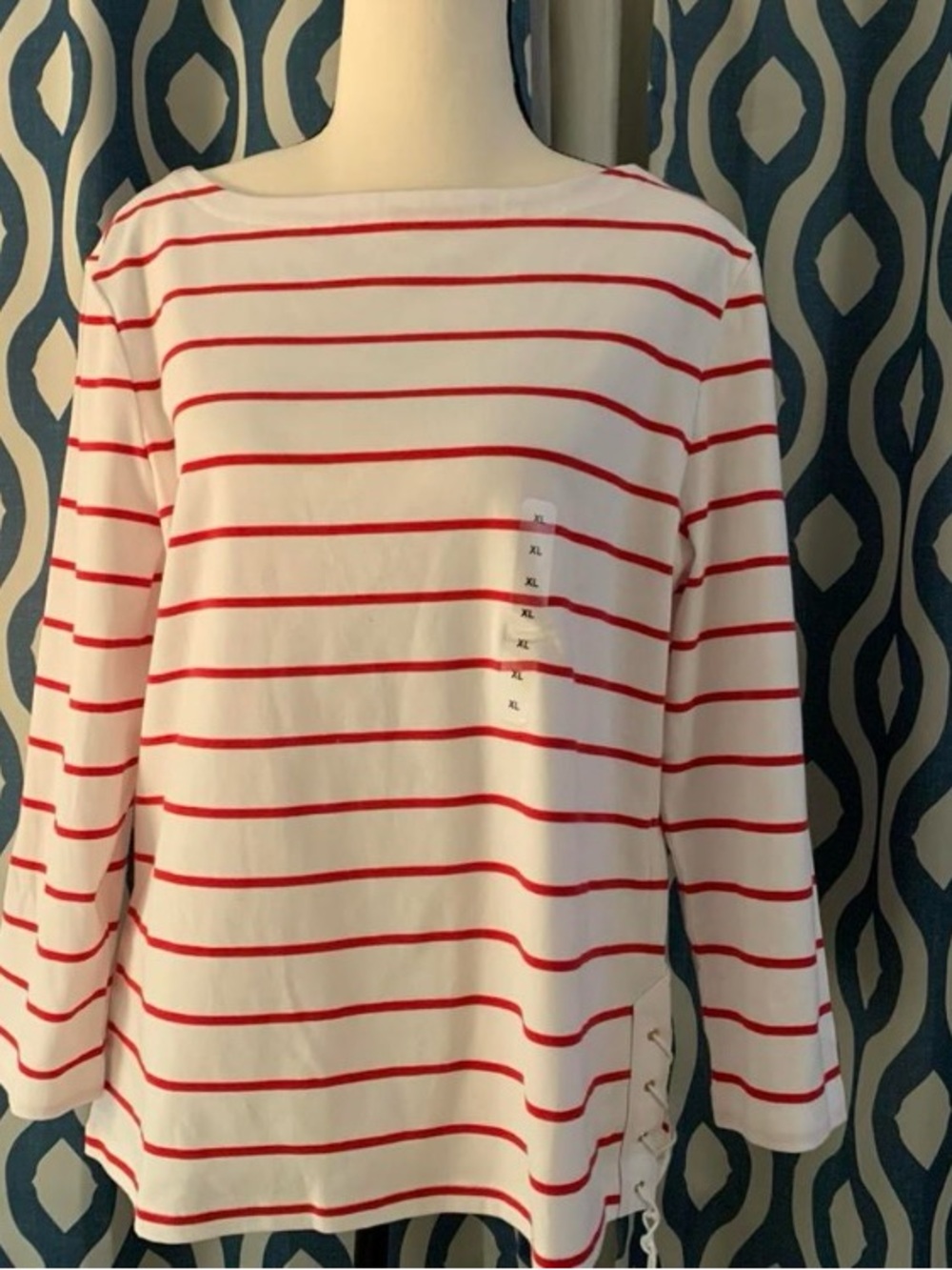 NWT Lauren Ralph Lauren Red & white nautical coastal fisherman preppy top sz XL